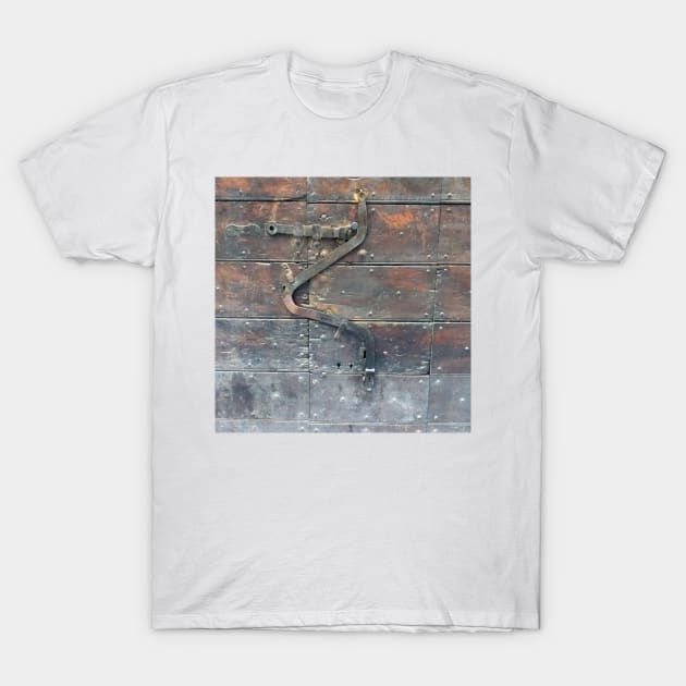 Antique door latch wooden door Rome Italy T-Shirt by oknoki